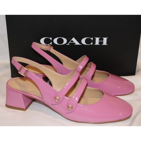 Coach Women’s Winley Double Buckle Slingback Leather Sandals Sz 7.5 Pink - Picture 1 of 6